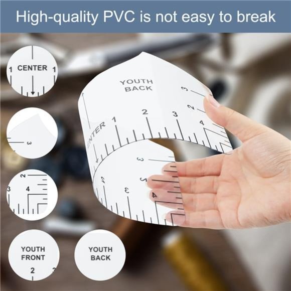 9Pcs Tshirt-Ruler Guide to Center Vinyl, Transparent V-Neck/Round PVC Ruler - Picture 10 of 16